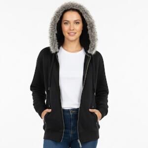 Green Tea Hooded Sweatshirt Womens XX-Large Black Faux Fur Winter Outdoor Cozy